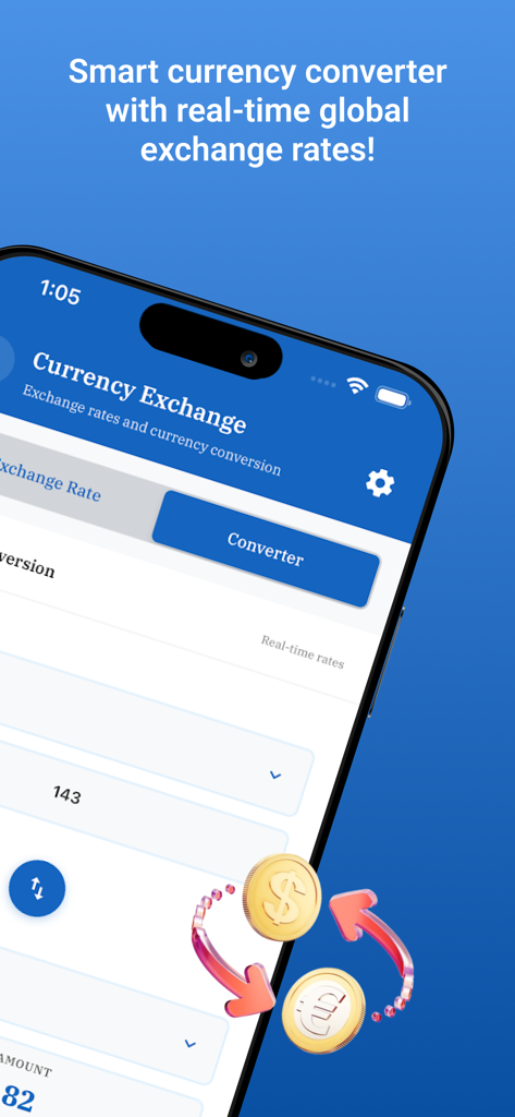 ForexCalculator app interface showing real-time global currency exchange rates.