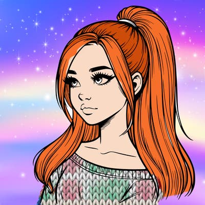 realistic girl with a high ponytail