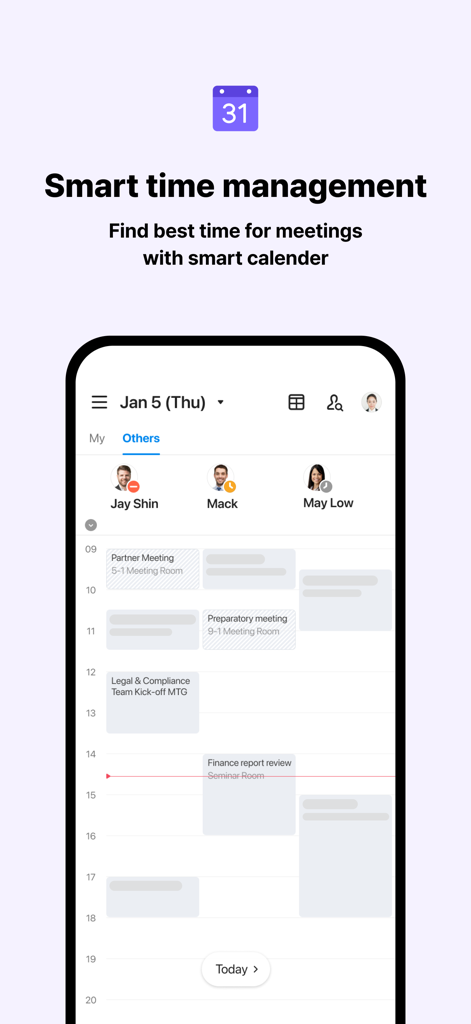 LINE WORKS: Team Communication - LINE WORKS mobile app screen showing smart calendar for team meeting coordination