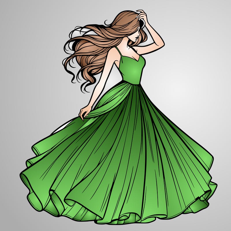 realistic woman with dress flowing in the wind