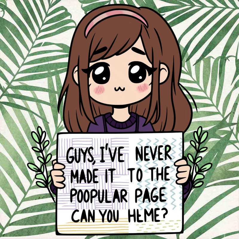 a girl holding up a sign that says, guys, i’ve never made it to the popular page, can you help me?