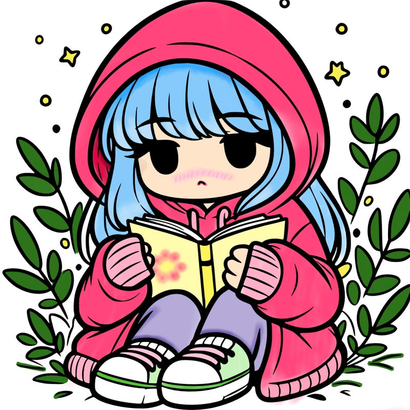 girl in oversized hoodie reading a book