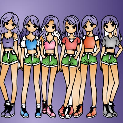 a group of girls wearing crop tops and shorts