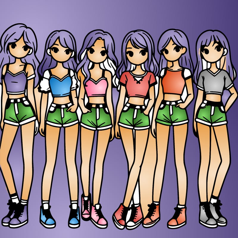 a group of girls wearing crop tops and shorts