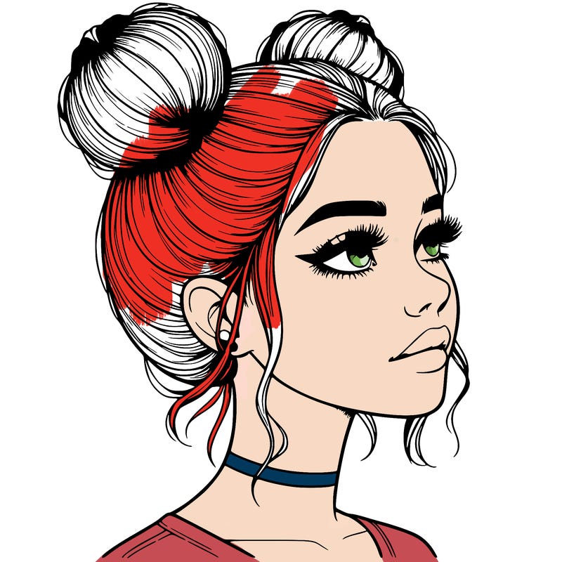 realistic girl with buns on the top of her head