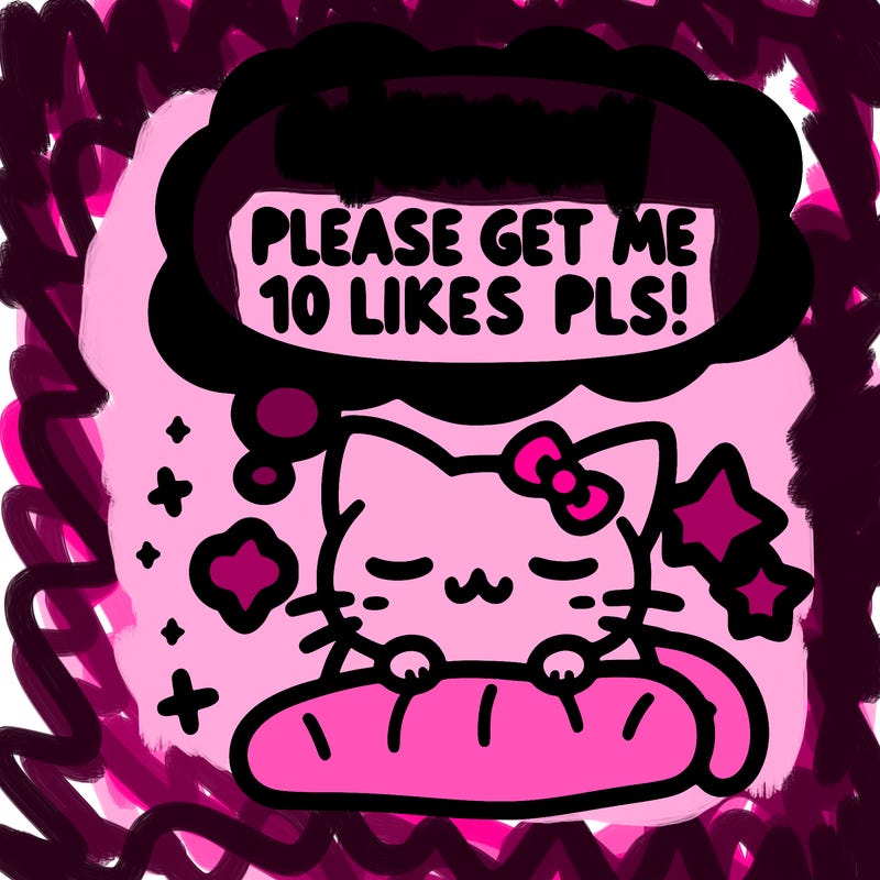 kitty taking a nap dream talking and saying "i'm new, please get me at least 10 likes pls!!"