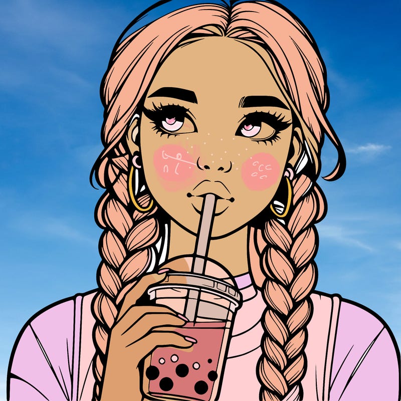 realistic girl with braided hair drinking boba