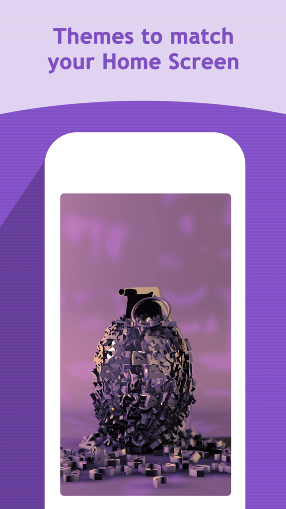 3D Wallpapers Backgrounds - 紫色の背景にアルファベットの文字で構成されたデジタル3Dレンダリングのグレネード。