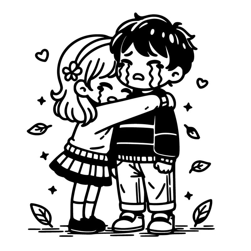 girl hugging boy crying