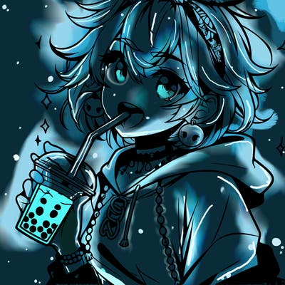 hot baddie anime girl drinking boba and biting the straw