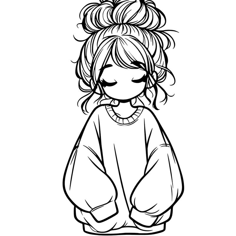 girl with baggy sweatshirt and messy bun