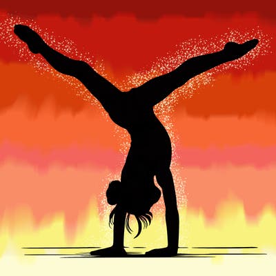 realistic gymnastic hand stand girl in four splits