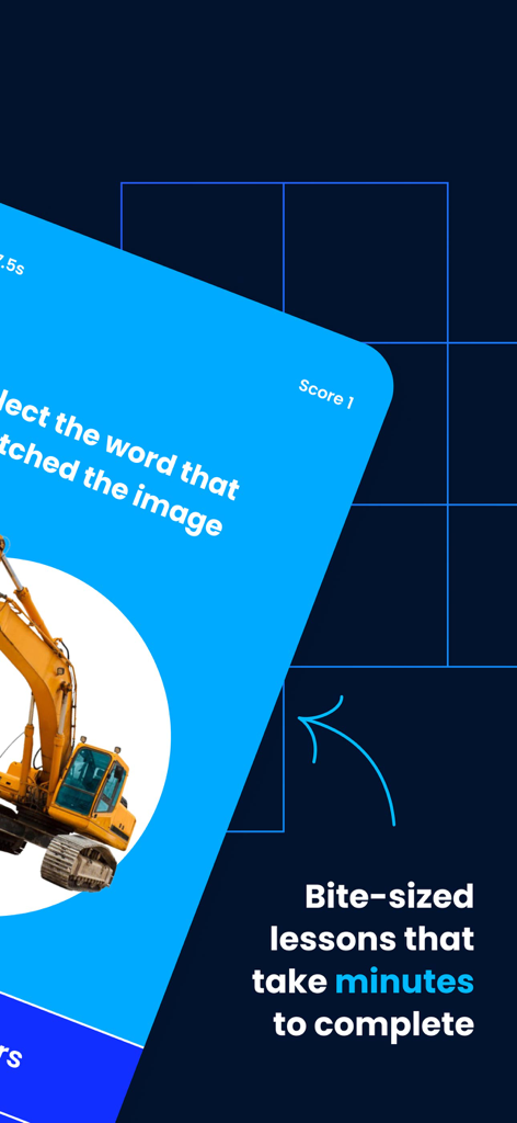 EdApp: Mobile LMS - EdApp interface showing a gamified microlearning lesson for workplace training featuring an excavator image