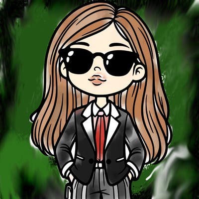 girl in a suit and shades with long hair