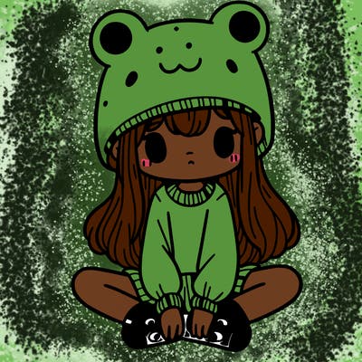 a girl wearing a frog hat and some frog socks