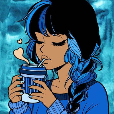 realistic girl drinking coffee