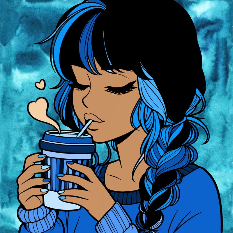 realistic girl drinking coffee