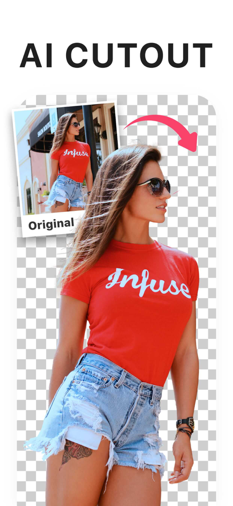 AI cutout feature removing the background from a portrait photo to create a transparent PNG