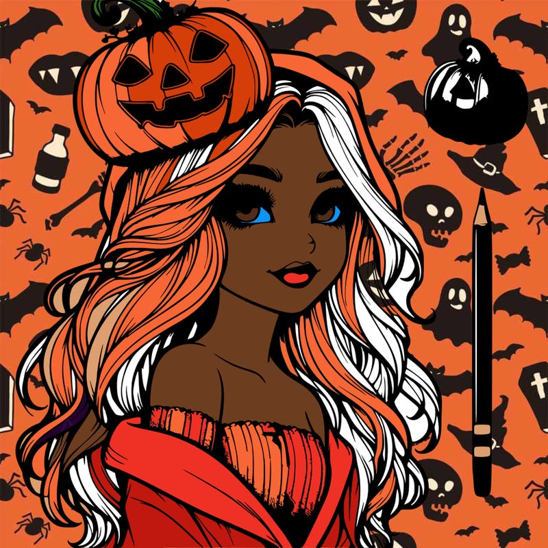 realistic  girl with  a halloween themed look