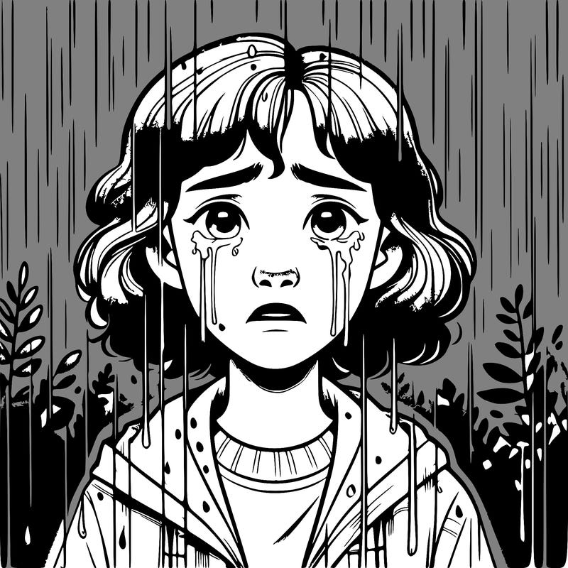 realistic girl in the rain crying