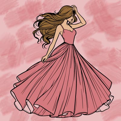 realistic woman with dress flowing in the wind