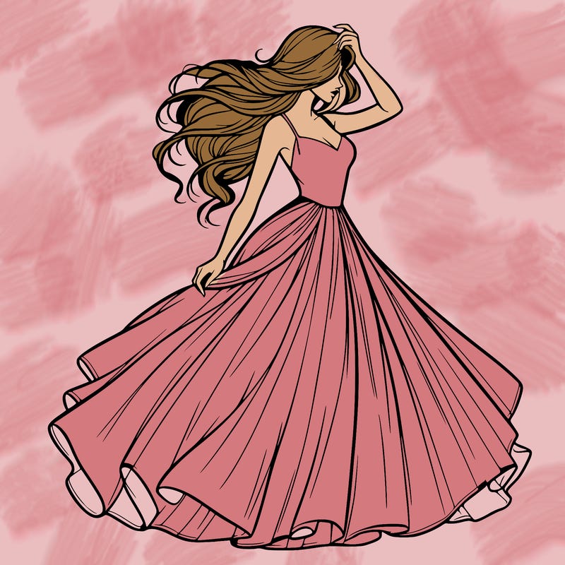 realistic woman with dress flowing in the wind