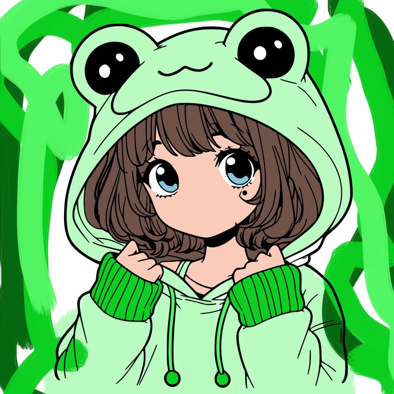 a cute teenage girl wearing a frog hoodie
