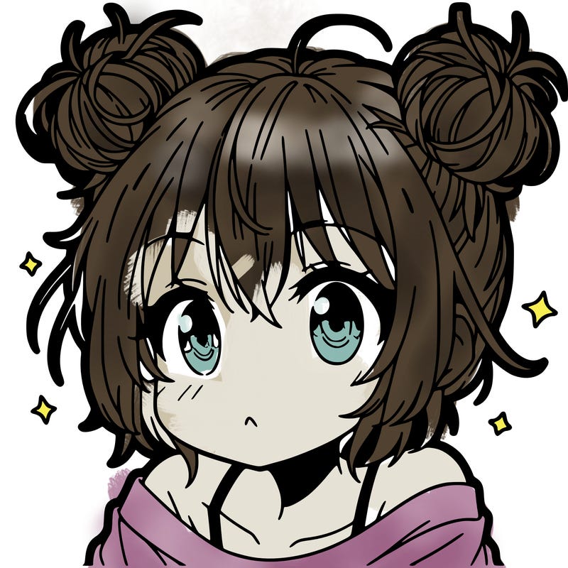 a manga girl with messy small buns
