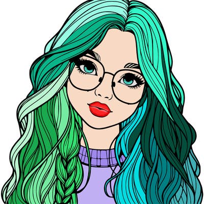 girl with long hair and freckles and glasses realistic