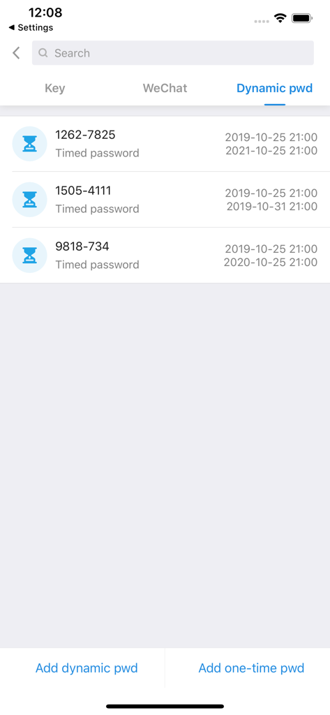 WisHome - WisHome App-Oberfläche zur Verwaltung zeitlich begrenzter dynamischer Passwörter für Smart Locks