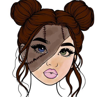 realistic girl with two buns on her hair and lips