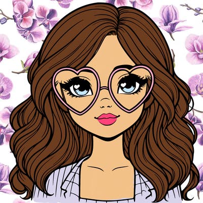 realistic girl wearing heart shaped glasses