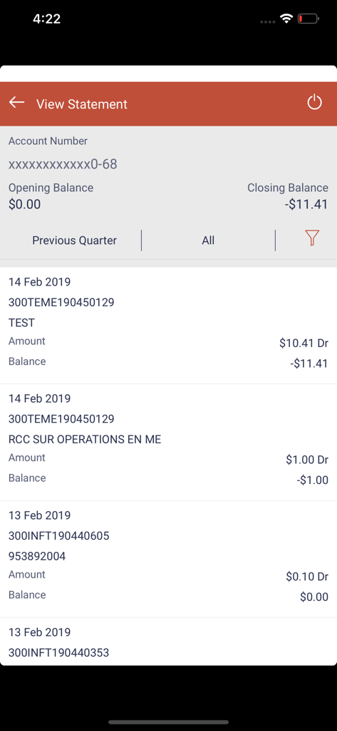 Vue du relevé de compte dans l'application TMB NetBank affichant l'historique des transactions.