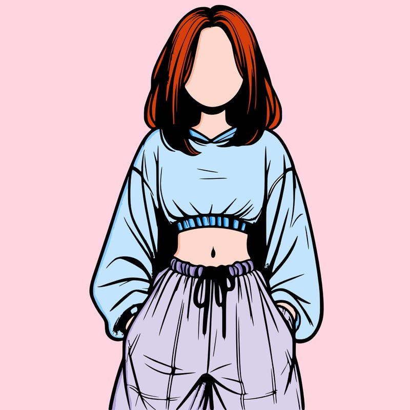 realistic girl faceless with baggy pants and a crop top