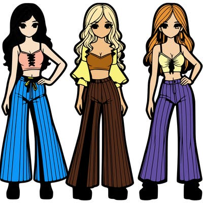 girls with flare pants and crop tops realistic