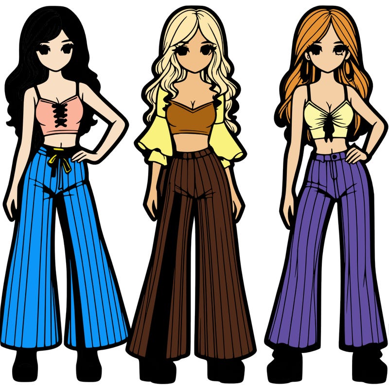 girls with flare pants and crop tops realistic