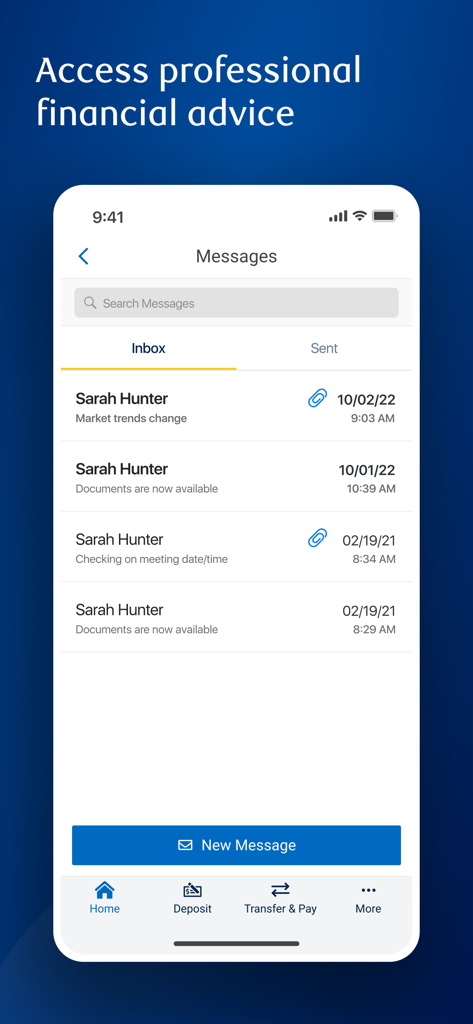 RBC Wealth Management Online app secure messaging interface showing professional advisor communications.