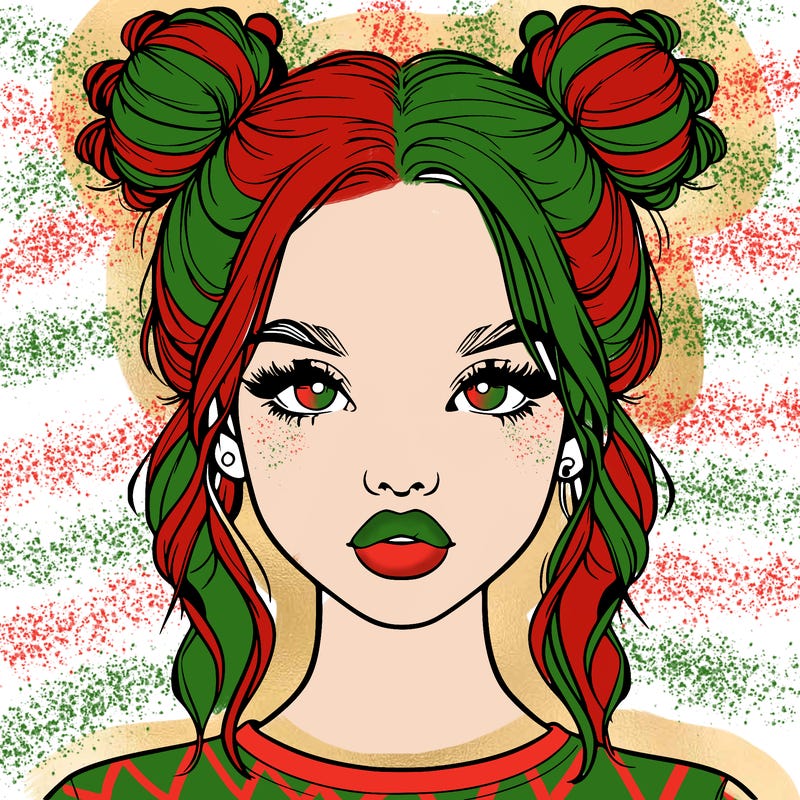 realistic girl with two buns in hair and lips