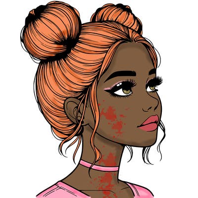 realistic girl with buns on the top of her head