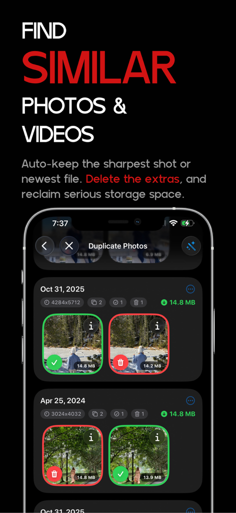 Video Compressor - HEVCut - HEVCut interface for finding and deleting similar photos and videos to save storage.