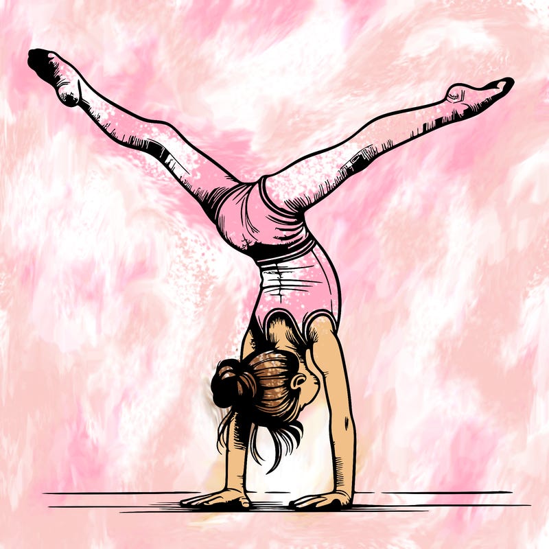 realistic gymnastic hand stand girl in four splits