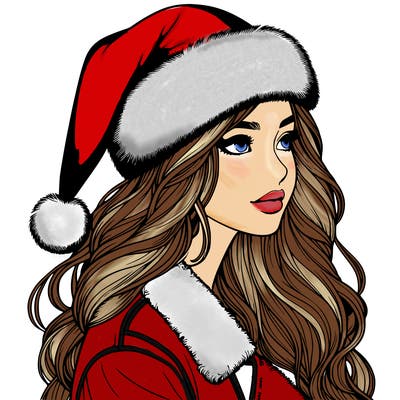 realistic girl in santa hat