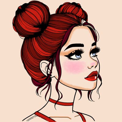 realistic girl with buns on the top of her head