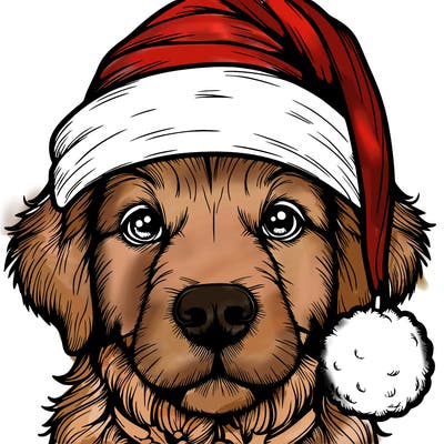 realistic dog with a christmas hat