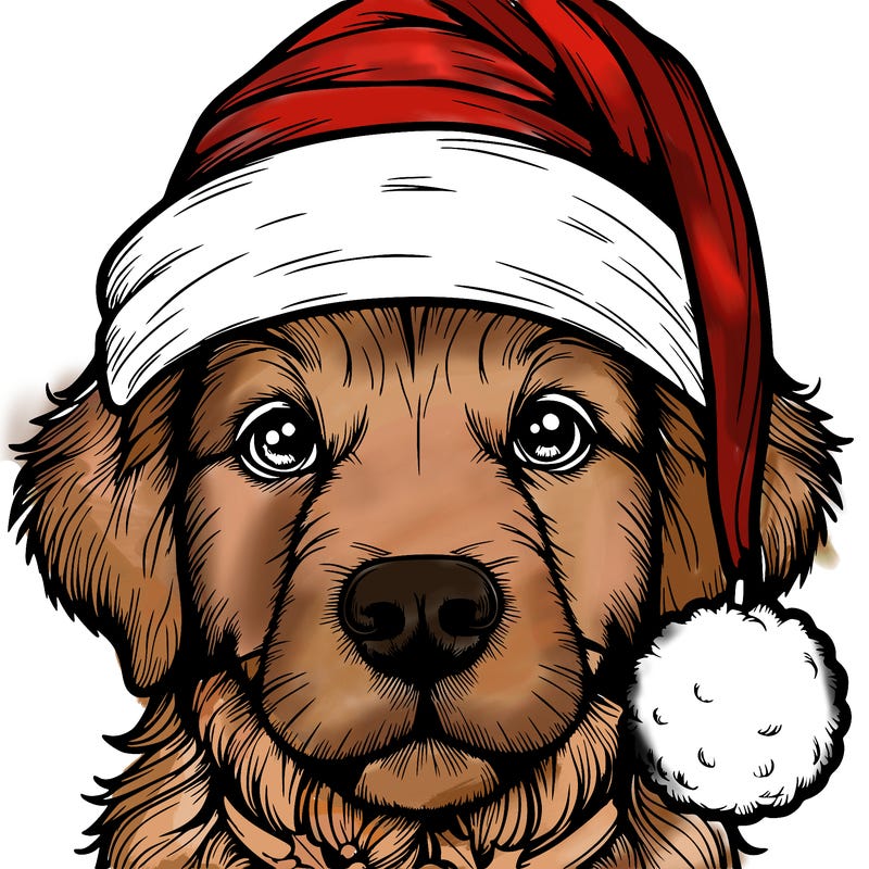 realistic dog with a christmas hat