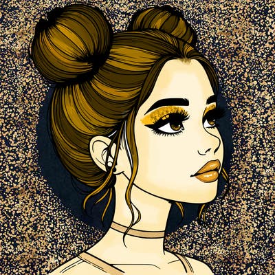 realistic girl with buns on the top of her head