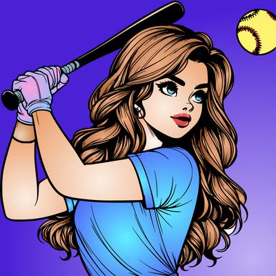 beautiful realistic girl hitting a softball with a bat