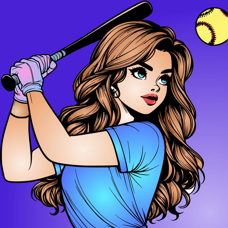beautiful realistic girl hitting a softball with a bat