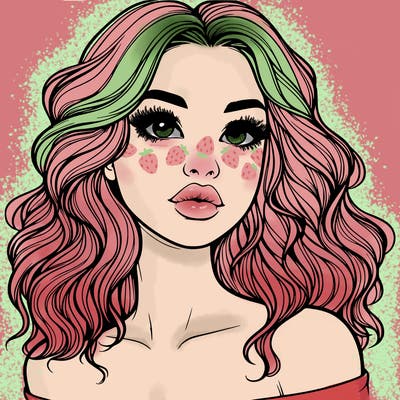 realistic girl with wavy hair and lips