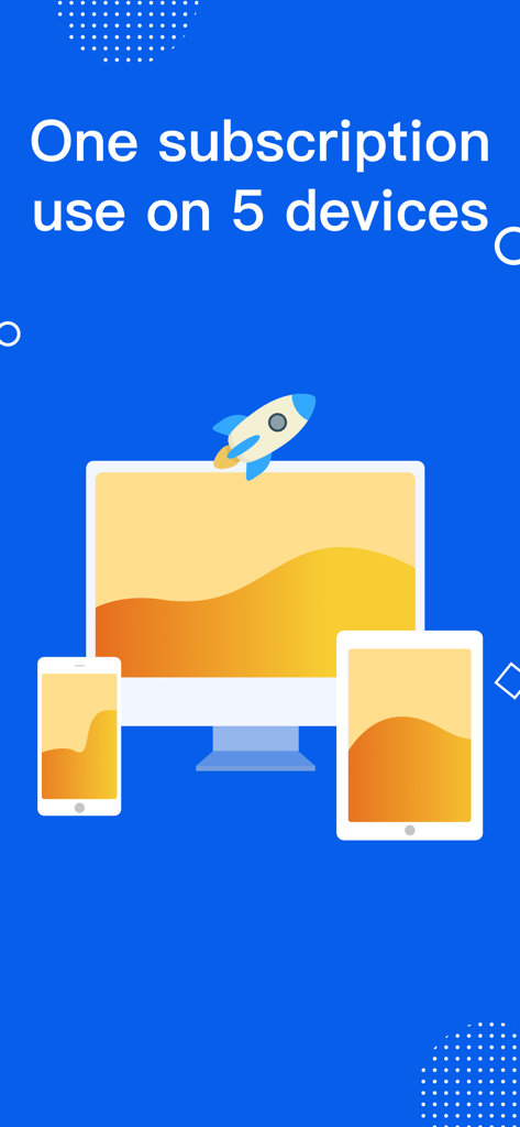 LeapVPN promotion showing one subscription for use on five devices across mobile and desktop